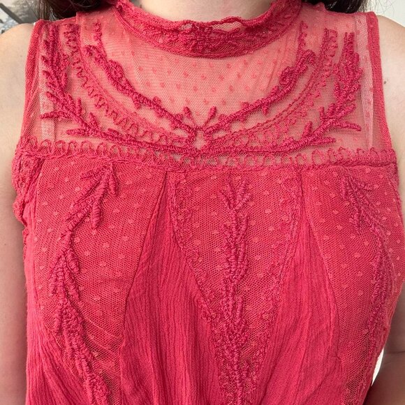 Boho Loose Flowy Red Lace Top - Picture 3 of 4